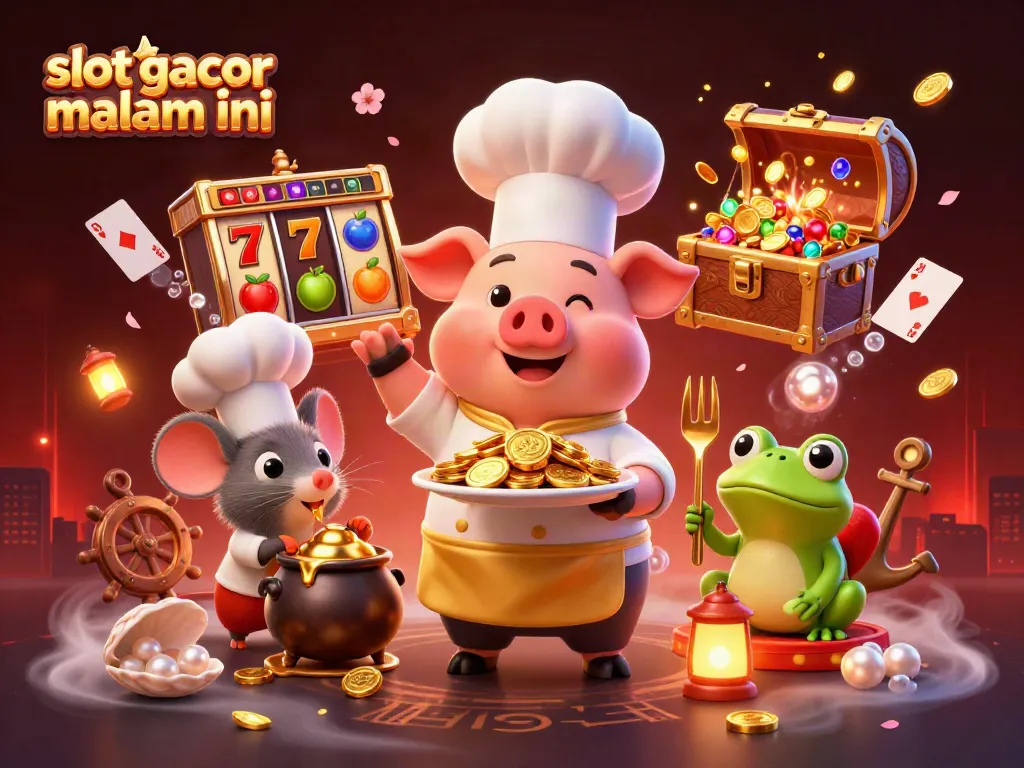Menangkan permainan slot gacor malam ini dengan ilustrasi suasana kasino yang memukau penuh elemen judi.