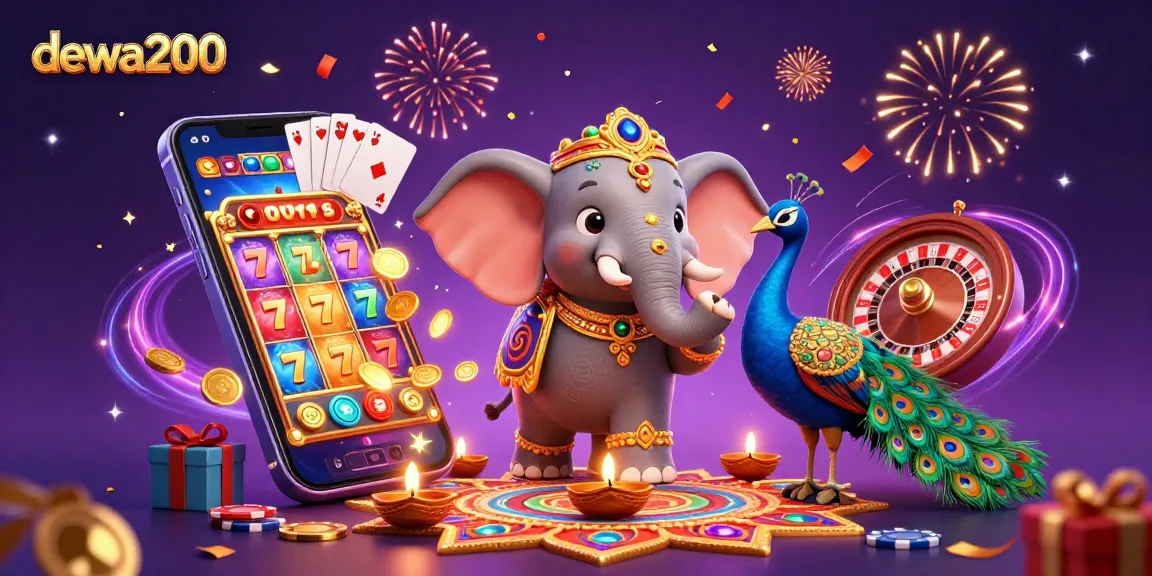 Permainan mengasyikkan di dewa200 dengan gajah berhiaskan warna-warni dan permainan slot mewah.