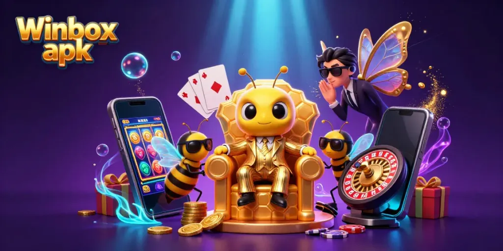 Spin to win with the new Winbox apk in a vibrant casino-themed 3D illustration.