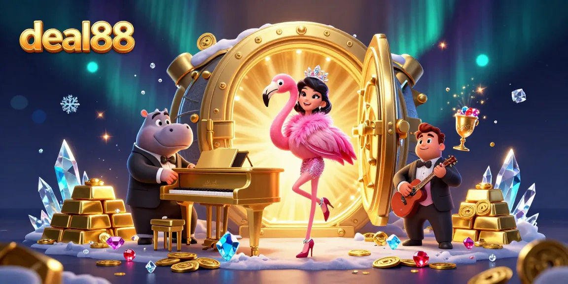 Experience the excitement of deal88 with vibrant casino characters in a dazzling illustrative scene.