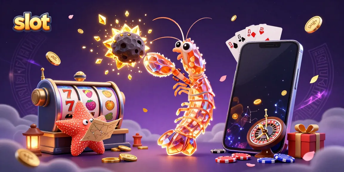 Experience thrilling slot action with a galactic mantis shrimp in crystalline armor exploding gems and coins.
