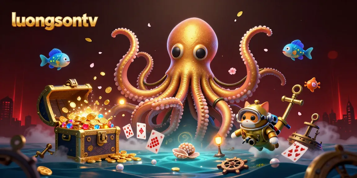 luongsontv features a kraken with golden tentacles and treasure, creating an exciting gambling atmosphere