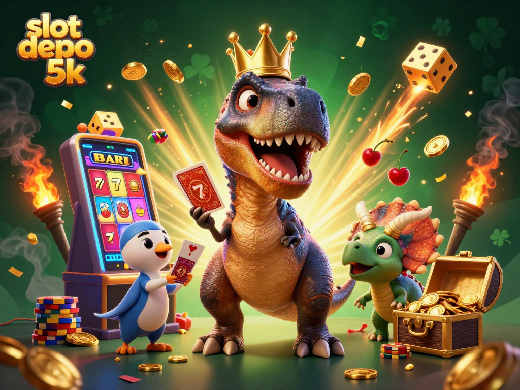 Win big with slot depo 5k in this vibrant, dynamic casino-themed illustration.