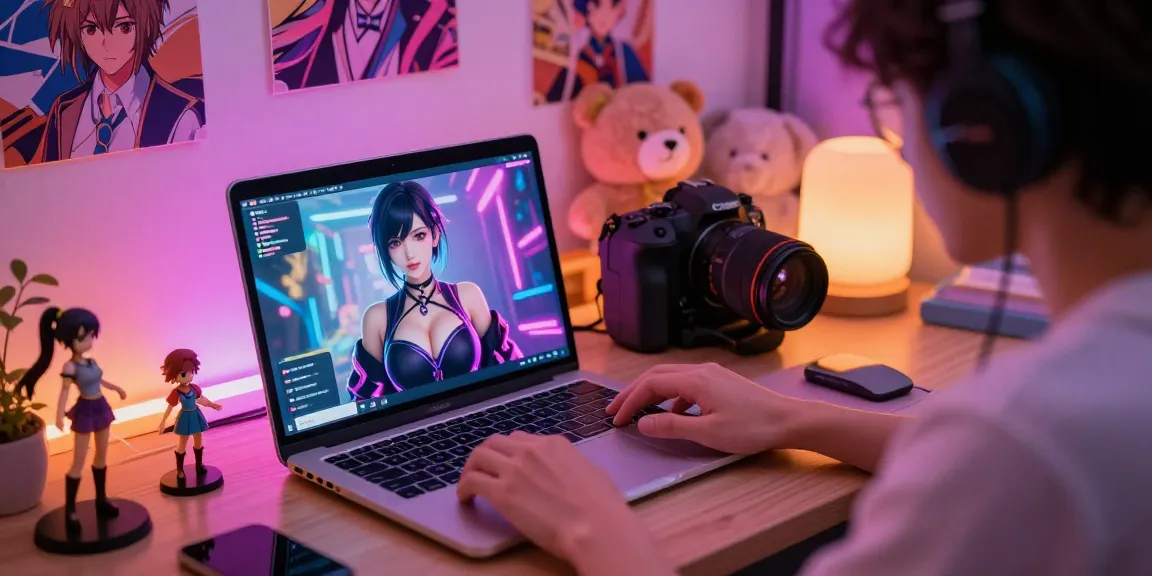 Engaging hentai chat experience with AI character on a laptop, showcasing interactive virtual world.