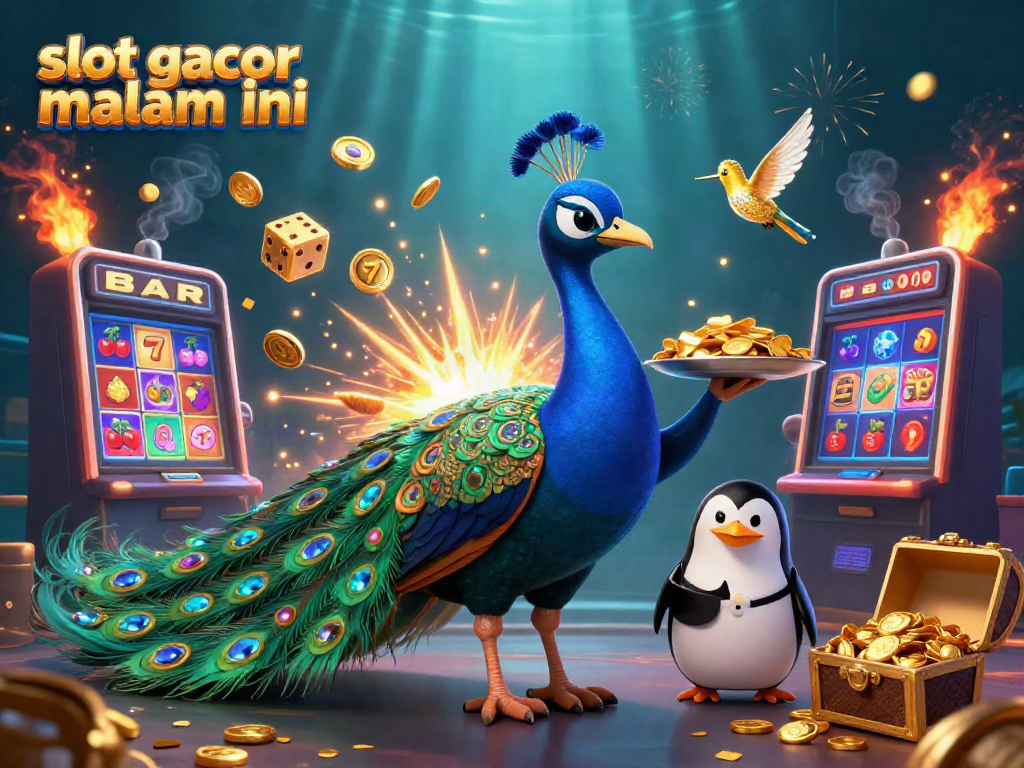 Momen slot gacor malam ini dengan karakter penuh kemewahan dan mesin slot yang meledak dengan koin emas.