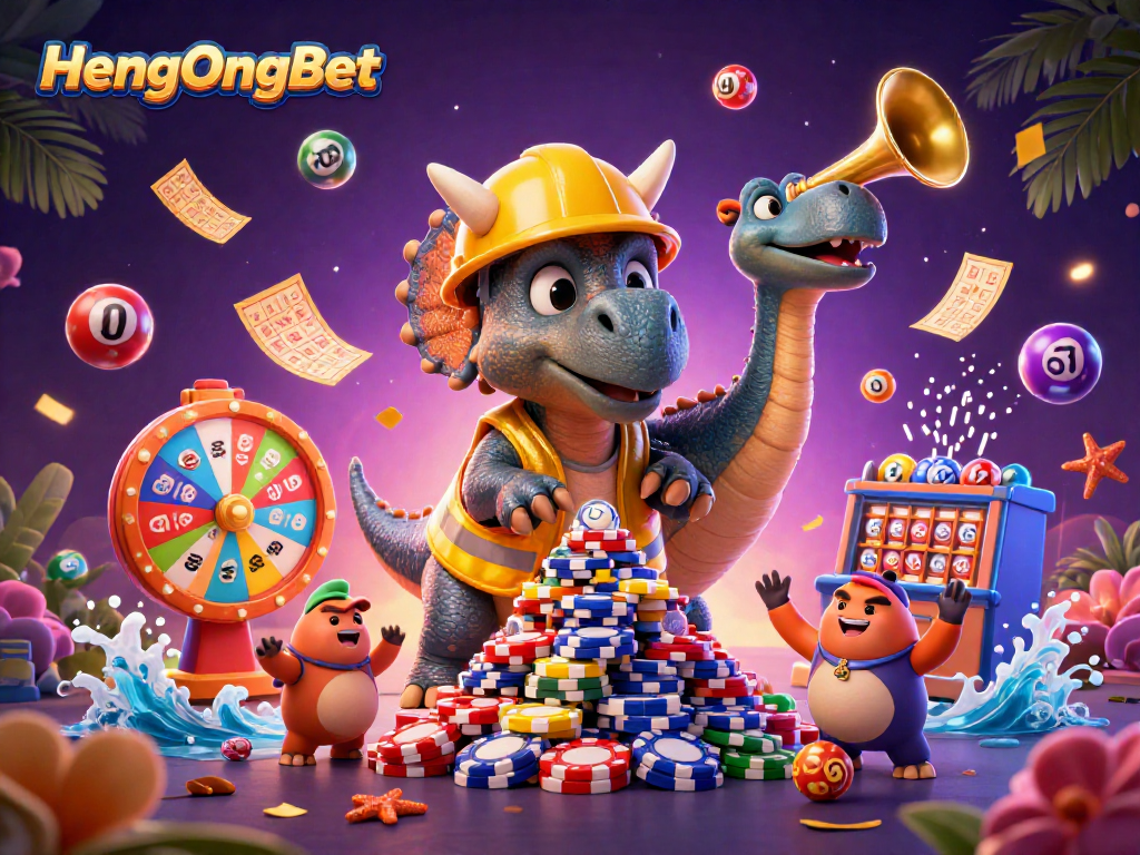 Join the celebration at HengOngBet with a triceratops and exciting casino elements!