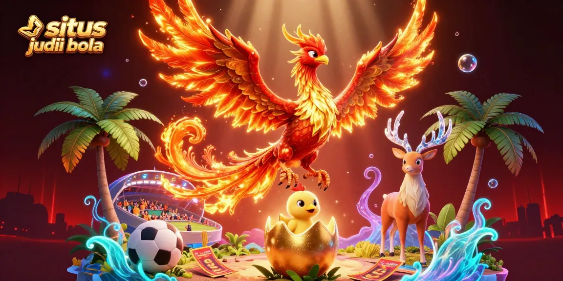 Engage in thrilling sports betting with situs judi bola, featuring a vibrant phoenix scene.