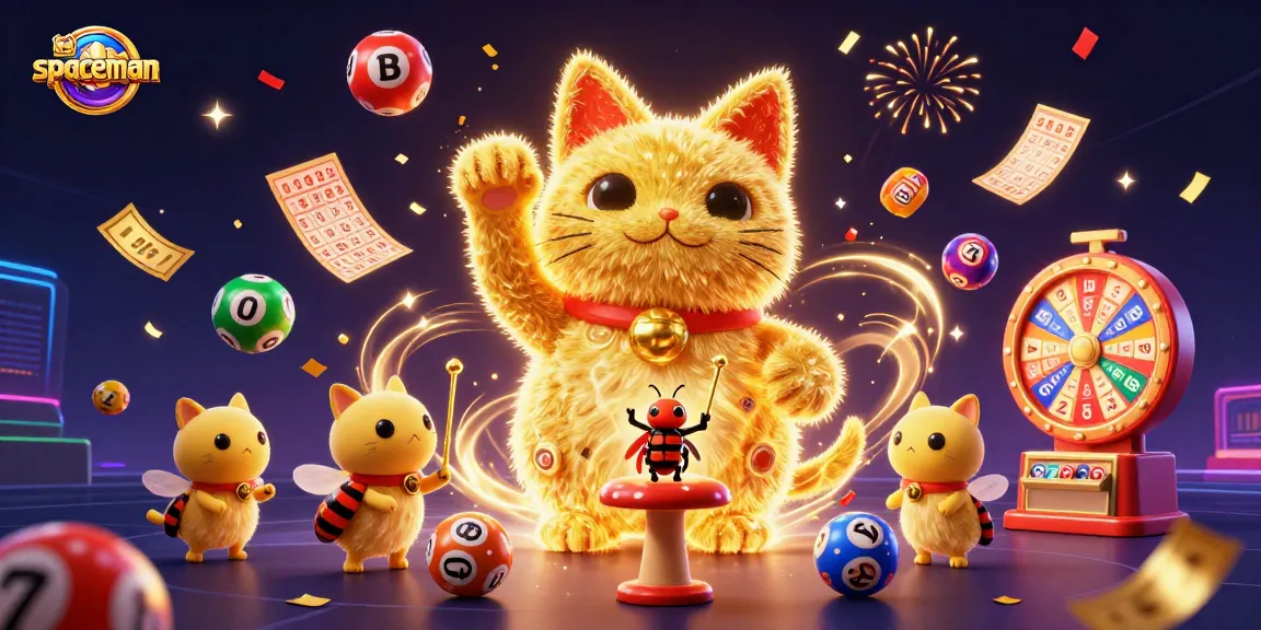 Engage with the spaceman-themed slot game visuals featuring vibrant luck cat and festive elements.