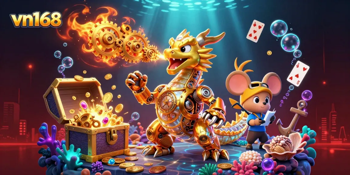 Experience thrilling gameplay at vn168 with a vibrant 3D illustration showcasing dynamic casino action.
