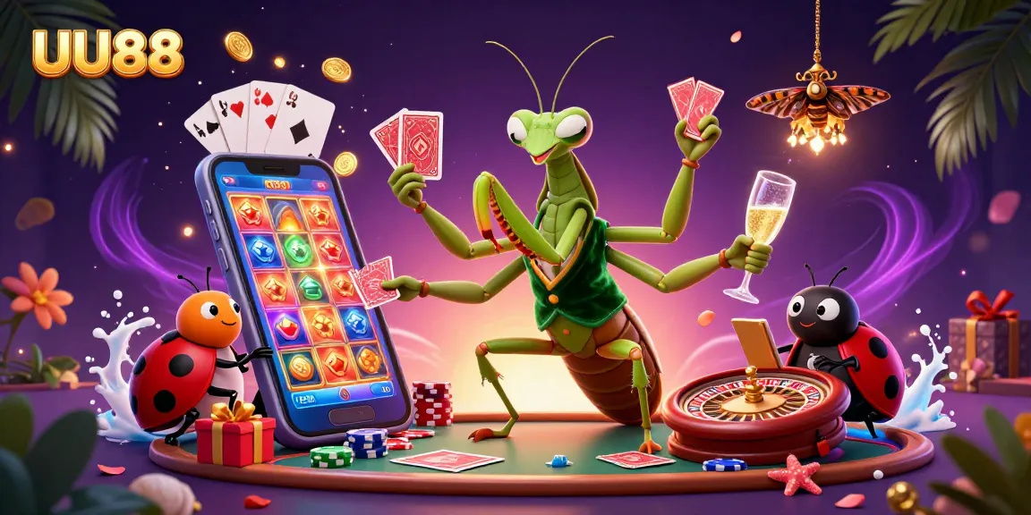 UU88 card sharp and pit boss engaging players with a vibrant casino scene, loaded with slot games, chips, and excitement.