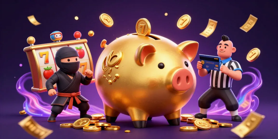 Action-packed scene showcasing PayID online pokies with a golden piggy bank sumo wrestler, colorful slot reels, and fun energy effects.