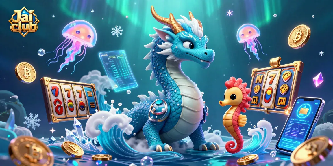 Join the thrilling action on Jai club with vibrant slot game elements alongside a fantasy dragon and seahorse knight.