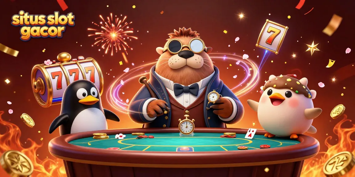 Engaging scene with a jolly walrus and dealer showcasing exciting situs slot gacor features at a vibrant underwater poker table.