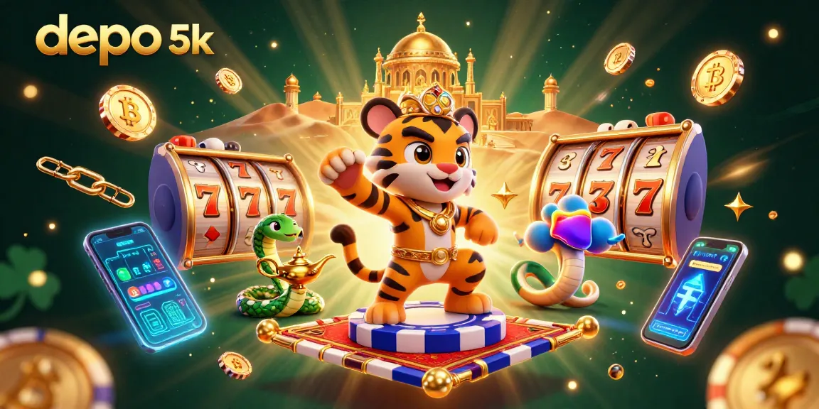 Spin the reels with depo 5k and experience the thrill of jackpot wins in a vibrant, animated scene.