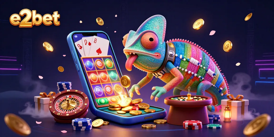 Experience excitement with e2bet's vibrant 3D casino illustration showcasing winning games.