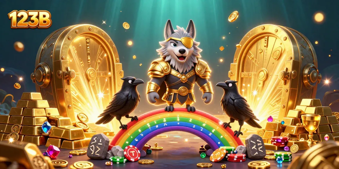 Experience the excitement with 123B, featuring Odin and ravens on a vibrant casino chip bridge.